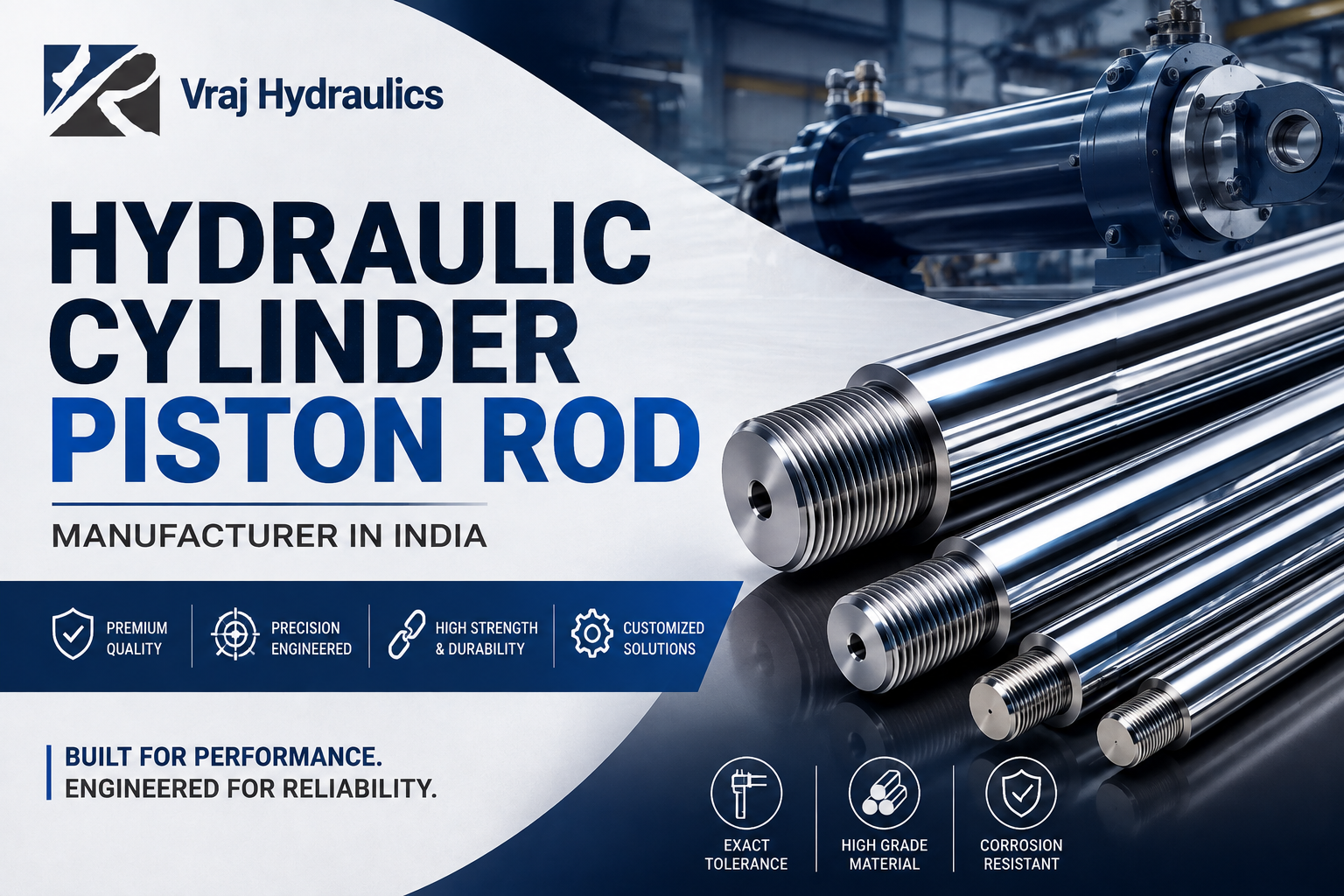 Hydraulic Cylinder Piston Rod Manufacturer in India | Vraj Hydraulics